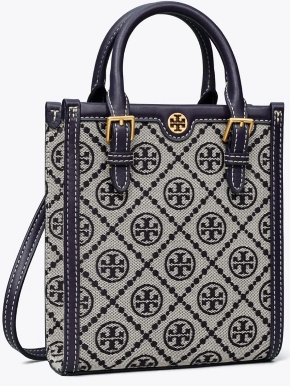 NWT Tory Burch T-monogram Jacquard Navy Blue Mini Tote Bag